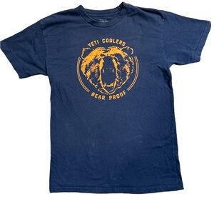 Yeti Coolers Bear Proof TeeWith Bear‎ Face Navy and Orange Men’s Size Medium